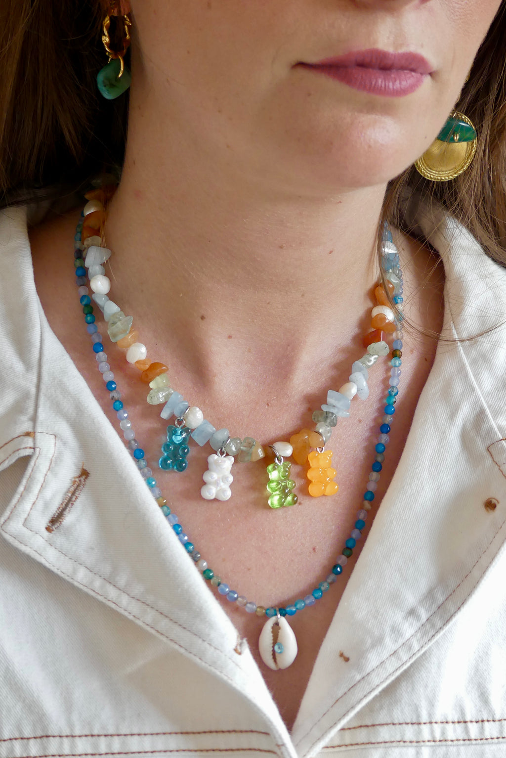 Collier de perles oursons upcyclées Iris
